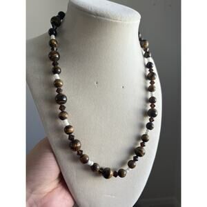 Vintage Silver Tone Tigers Eye Beaded Necklace 18”